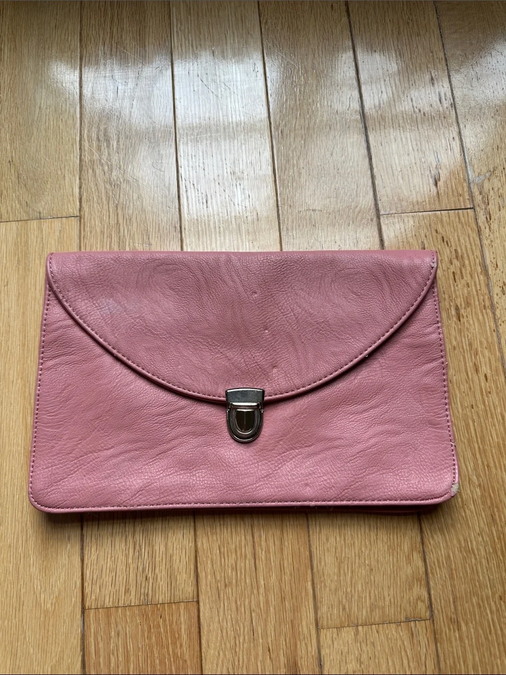 Salmon Pink Faux Leather Envelope Clutch